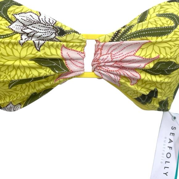 NWT Seafolly Women's Ring Front Bandeau Bikini Top Boheme Lime light US Size 6 - Picture 2 of 6